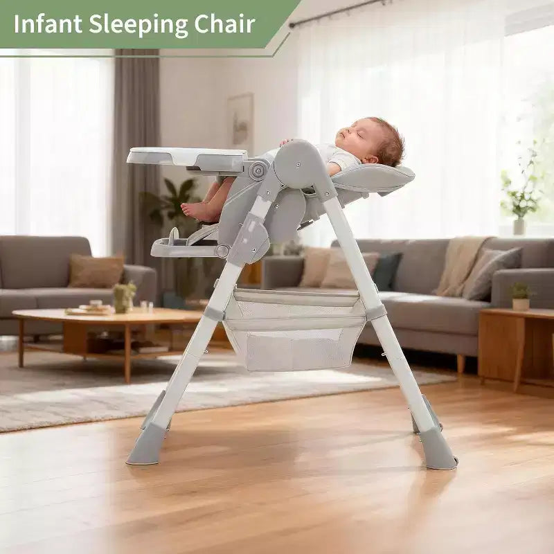 Chaise Haute pour Enfants, Chaise Haute Pliable pour Tout-petits, Chaise Haute en Cuir PU avec Plateau Amovible, Harnais de Sécurité 5 Points et Roues Verrouillables