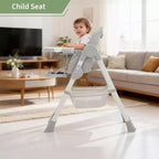 Chaise Haute pour Enfants, Chaise Haute Pliable pour Tout-petits, Chaise Haute en Cuir PU avec Plateau Amovible, Harnais de Sécurité 5 Points et Roues Verrouillables