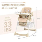 Chaise Haute pour Enfants, Chaise Haute Pliable pour Tout-petits, Chaise Haute en Cuir PU avec Plateau Amovible, Harnais de Sécurité 5 Points et Roues Verrouillables