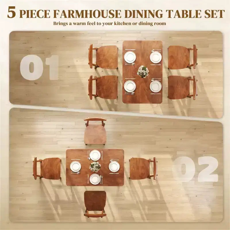 Set da pranzo in legno 5 pezzi, mobili per sala da pranzo, tavolo e 4 sedie noce rustico