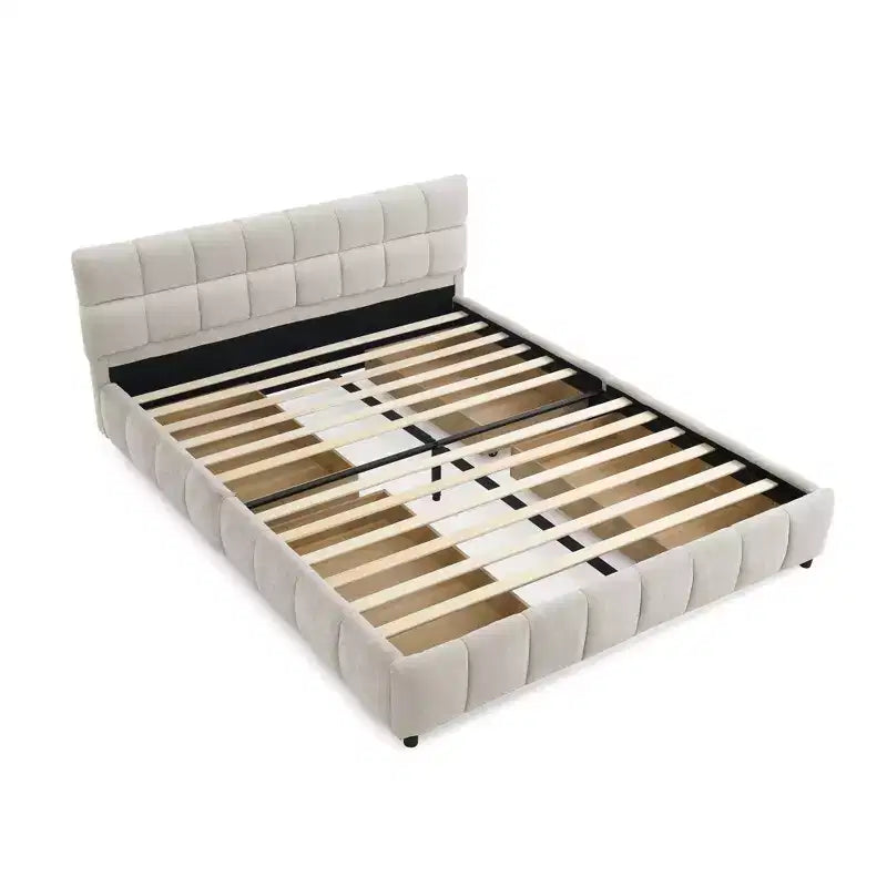 Letto imbottito Queen/King/California King size con cassetti contenitore, letto a piattaforma in ciniglia con testiera e struttura solida per camera da letto