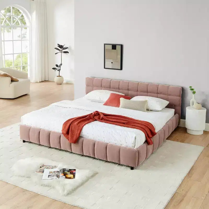 Letto imbottito Queen/King/California King size con cassetti contenitore, letto a piattaforma in ciniglia con testiera e struttura solida per camera da letto