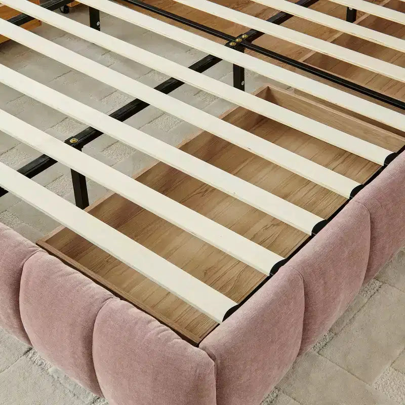 Letto imbottito Queen/King/California King size con cassetti contenitore, letto a piattaforma in ciniglia con testiera e struttura solida per camera da letto