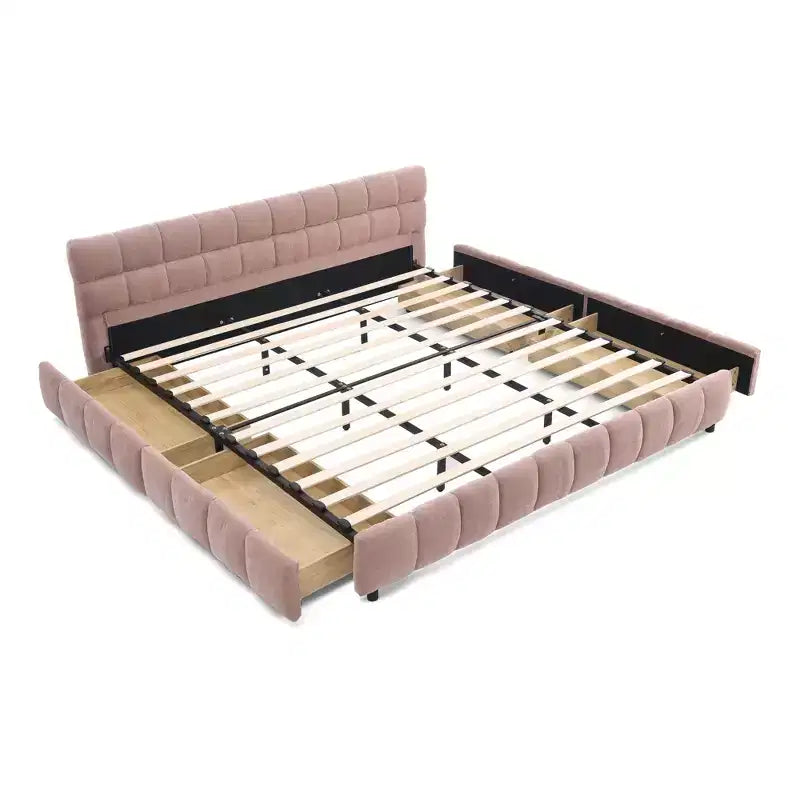 Letto imbottito Queen/King/California King size con cassetti contenitore, letto a piattaforma in ciniglia con testiera e struttura solida per camera da letto