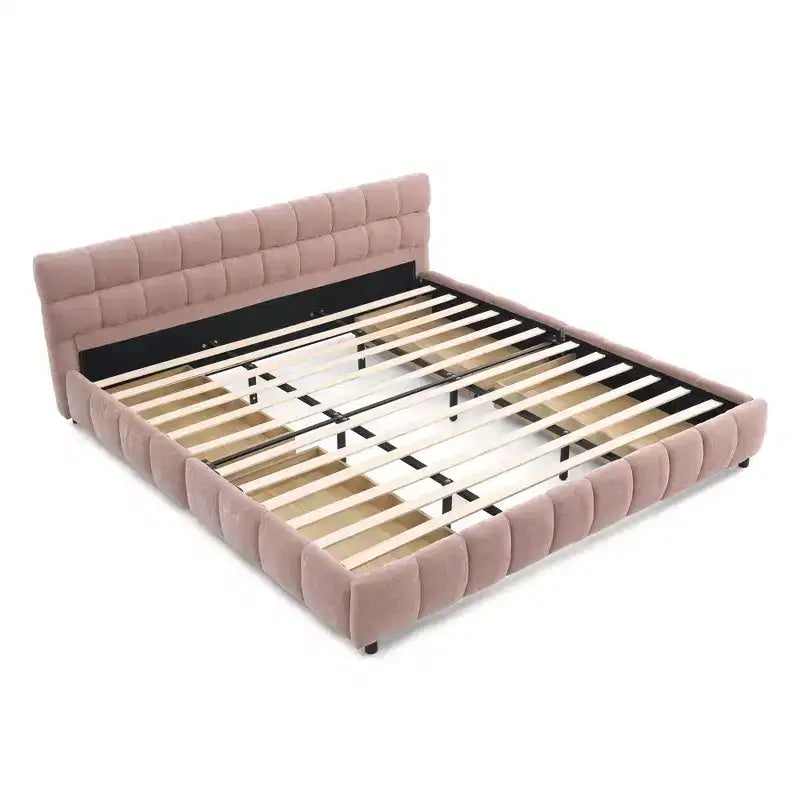 Letto imbottito Queen/King/California King size con cassetti contenitore, letto a piattaforma in ciniglia con testiera e struttura solida per camera da letto