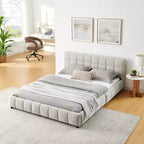 Letto imbottito Queen/King/California King size con cassetti contenitore, letto a piattaforma in ciniglia con testiera e struttura solida per camera da letto