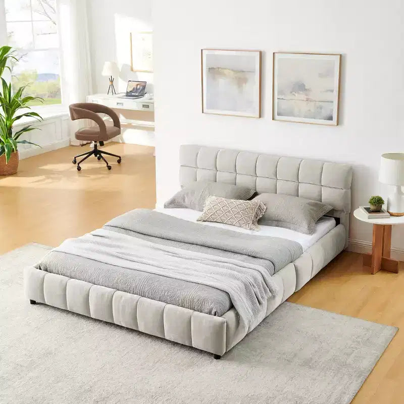 Letto imbottito Queen/King/California King size con cassetti contenitore, letto a piattaforma in ciniglia con testiera e struttura solida per camera da letto