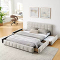 Queen/King/California King Size Upholstered Bed Frame with Storage Drawers, Chenille Platform Bed with Headboard and Solid Frame for Bedroom