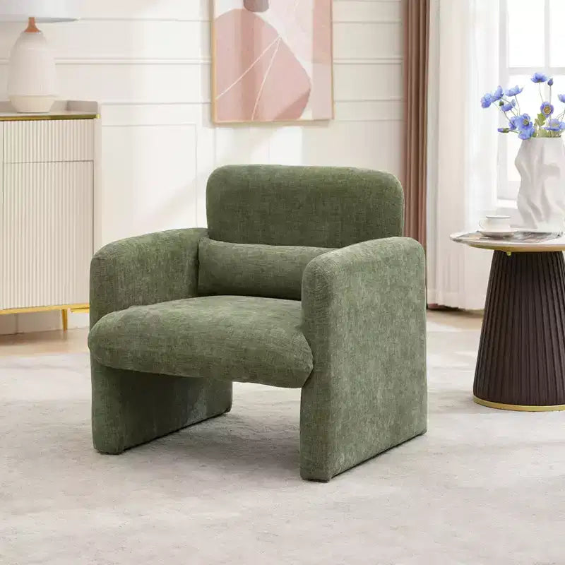 Modern Accent Chair with Arms, Soft Chenille Upholstered Single Sofa, Comfortable Reading Lounge Chair with Waist Pillow for Living Room, Bedroom