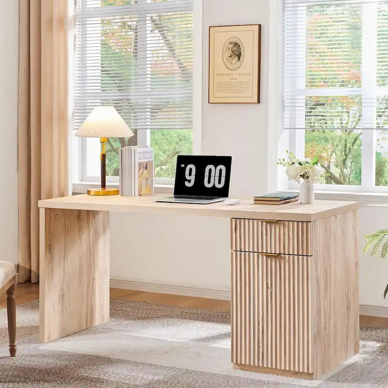 Scrivania direzionale moderna 60, scrivania per ufficio in legno, scrivania per computer scanalata