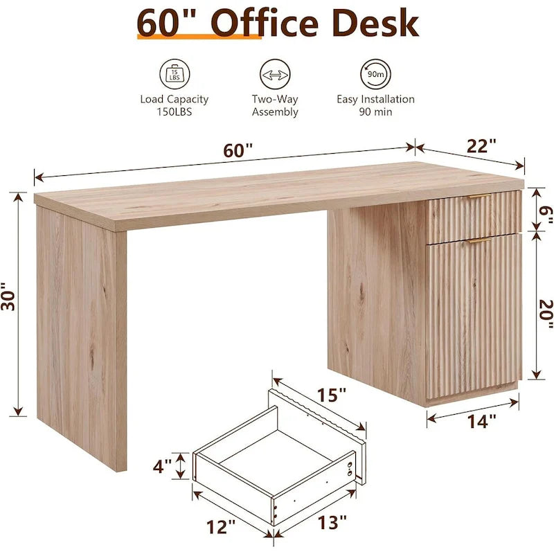 Scrivania direzionale moderna 60, scrivania per ufficio in legno, scrivania per computer scanalata