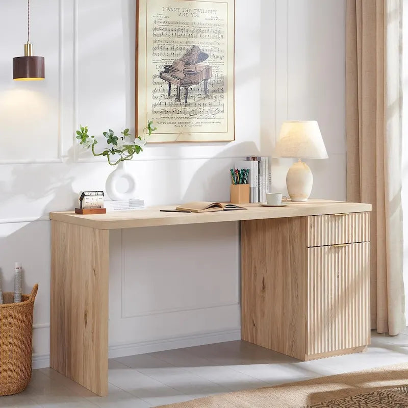 Scrivania direzionale moderna 60, scrivania per ufficio in legno, scrivania per computer scanalata