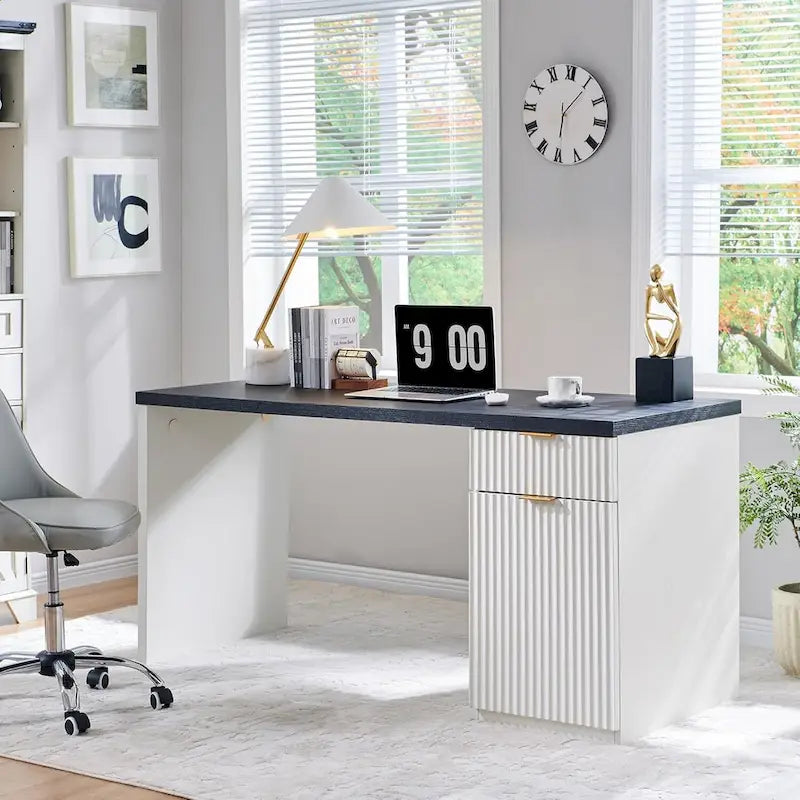 Scrivania direzionale moderna 60, scrivania per ufficio in legno, scrivania per computer scanalata