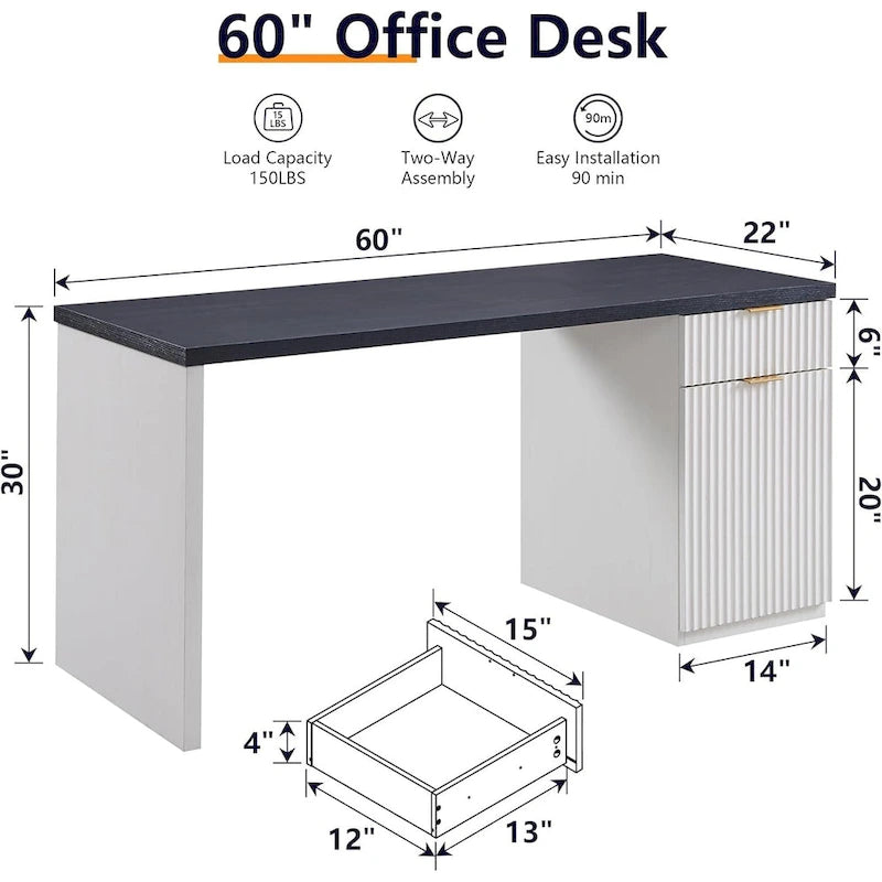 Scrivania direzionale moderna 60, scrivania per ufficio in legno, scrivania per computer scanalata