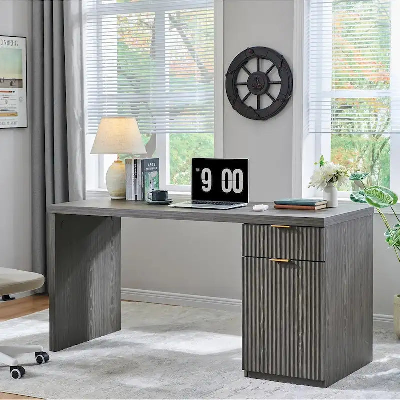 Scrivania direzionale moderna 60, scrivania per ufficio in legno, scrivania per computer scanalata