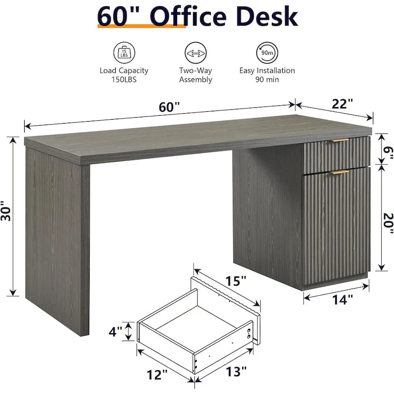 Scrivania direzionale moderna 60, scrivania per ufficio in legno, scrivania per computer scanalata