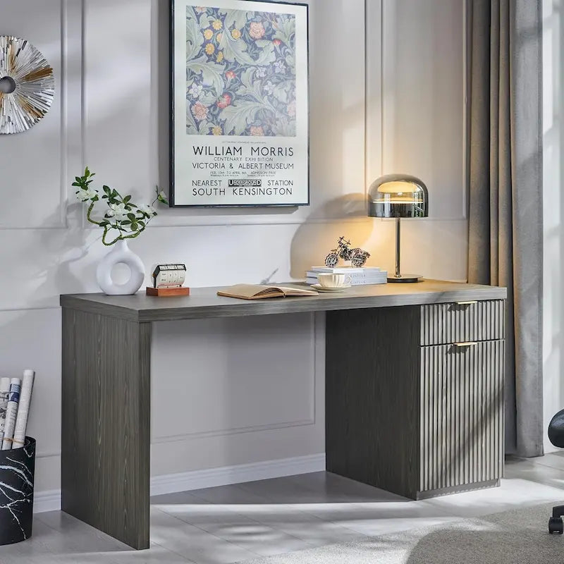 Scrivania direzionale moderna 60, scrivania per ufficio in legno, scrivania per computer scanalata