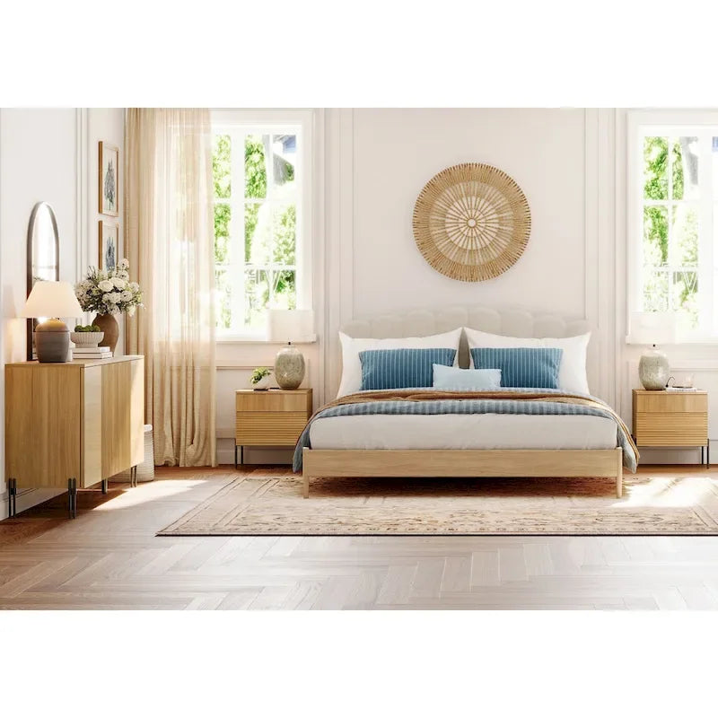 Ensemble de meubles de chambre modernes WAMPAT 3 pièces, comprenant un buffet, et un ensemble de 2 tables de nuit,