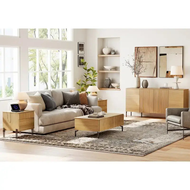 Ensemble de meubles de chambre modernes WAMPAT 3 pièces, comprenant un buffet, et un ensemble de 2 tables de nuit,