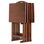5pc Alex Snack Table Set Walnut Brown - Winsome: Solid Wood, Foldable, Storage Stand Included