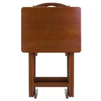 Set Tavolini da Salotto Alex 5 pz Marrone Noce - Winsome: Legno Massello, Pieghevoli, Supporto Contenitore Incluso