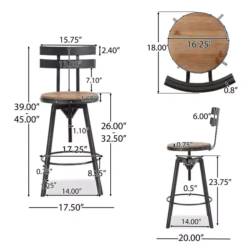 Christopher Knight Home Jutte Sgabello da bar con schienale liscio nero argento spazzolato: Struttura in ferro, Altezza regolabile 26"-32.5"