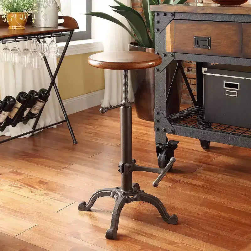 Sgabello da bar regolabile Carolina Living Jackson Metallo/Castagno: Tondo, senza schienale, capacità 113 kg, stile rustico