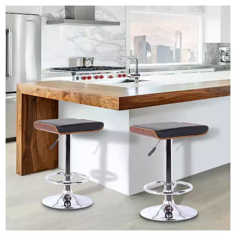Sgabello da Bar Regolabile Java - Nero - Armen Living: Altezza Regolabile Moderna, Cromato, Ecopelle, Capacità 113 kg