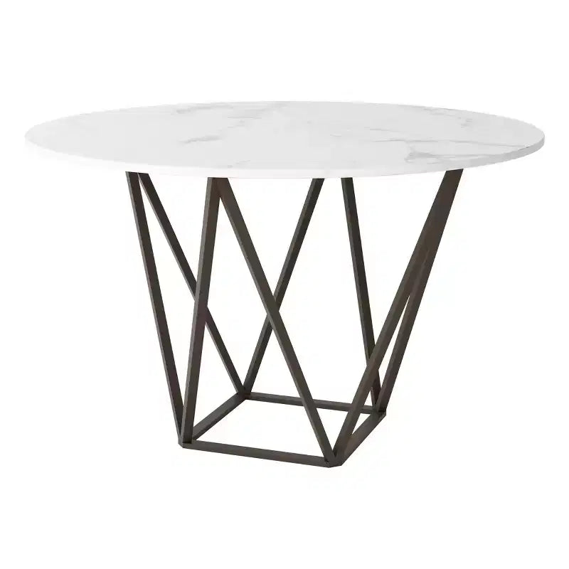 Modern 51" Round Dining Table Stone Antique Brass - ZM Home: Steel Base, Seats Four, Non-Extendable