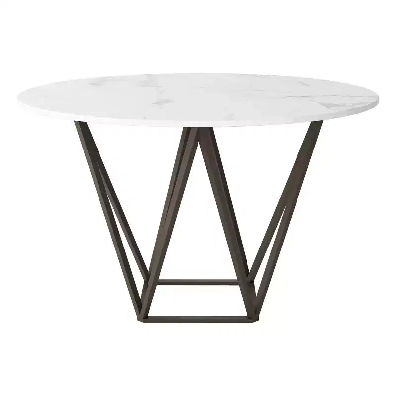 Table à manger ronde moderne de 51" en pierre Laiton antique - ZM Home : Piètement en acier, Quatre places, Non extensible