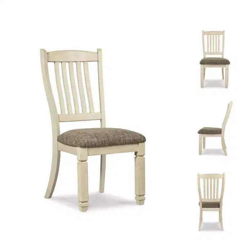 Lot de 2 chaises de salle à manger rembourrées Bolanburg blanc antique – Signature Design by Ashley : dossier à barreaux, finition chêne texturé