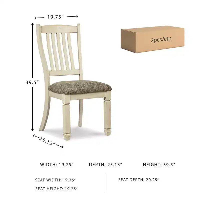 Lot de 2 chaises de salle à manger rembourrées Bolanburg blanc antique – Signature Design by Ashley : dossier à barreaux, finition chêne texturé