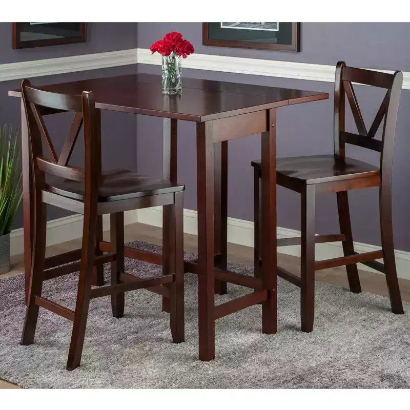 Winsome Set Sala da Pranzo 3 Pezzi Lynnwood a Goccia d'Acqua ad Altezza Bar con Sgabelli, Legno/Noce: Stile Moderno di Metà Secolo, Set Tavolo da Pub a 4 Posti