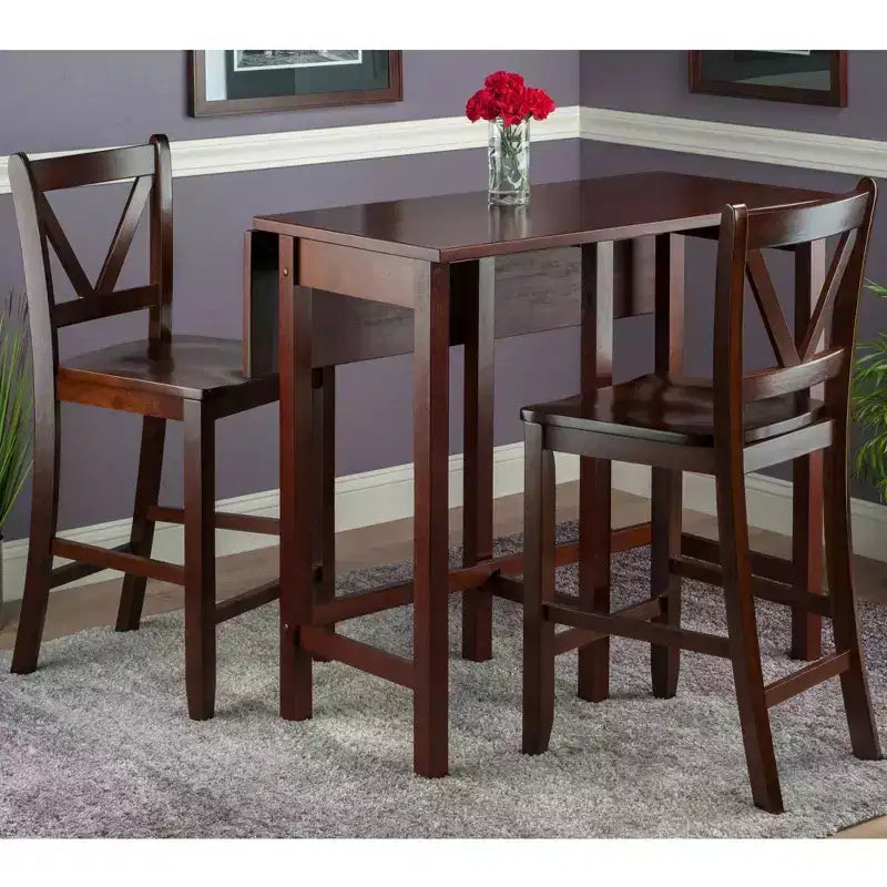 Winsome Set Sala da Pranzo 3 Pezzi Lynnwood a Goccia d'Acqua ad Altezza Bar con Sgabelli, Legno/Noce: Stile Moderno di Metà Secolo, Set Tavolo da Pub a 4 Posti