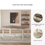 Tavolo da Pranzo Crema - Signature Design by Ashley: Stile Rustico, 6 Cassetti, Piano in Legno Grezzo