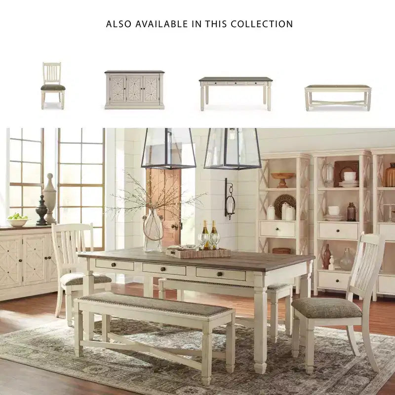 Table de salle à manger crème - Signature Design by Ashley : style ferme, 6 tiroirs, plateau rustique en planches