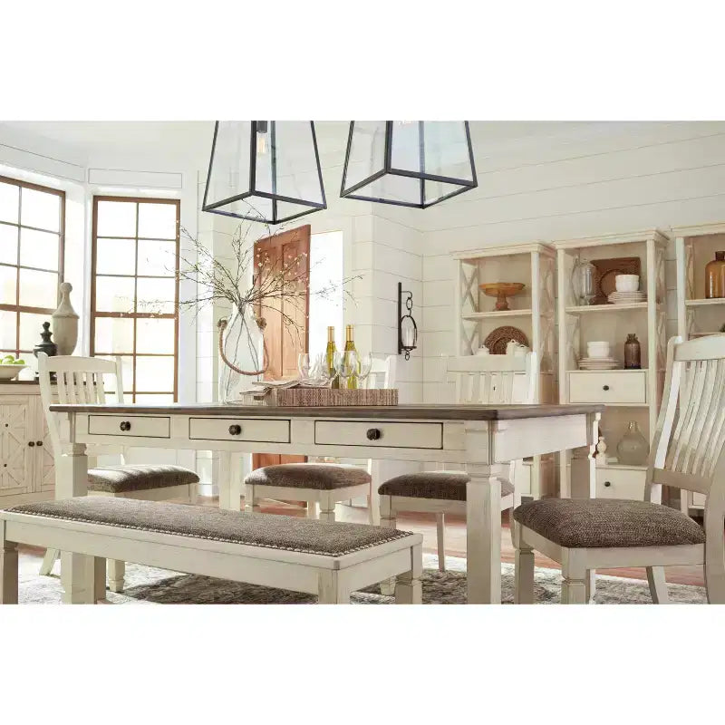 Tavolo da Pranzo Crema - Signature Design by Ashley: Stile Rustico, 6 Cassetti, Piano in Legno Grezzo