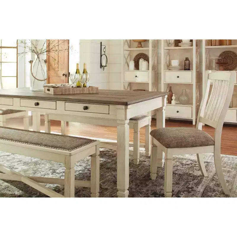 Tavolo da Pranzo Crema - Signature Design by Ashley: Stile Rustico, 6 Cassetti, Piano in Legno Grezzo