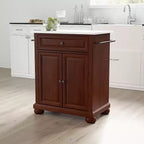 Îlot/Dessert de cuisine portable Alexandria Stone Top Acajou/Blanc - Crosley : Cadre en MDF, surface en pierre, porte-serviettes, 2 portes