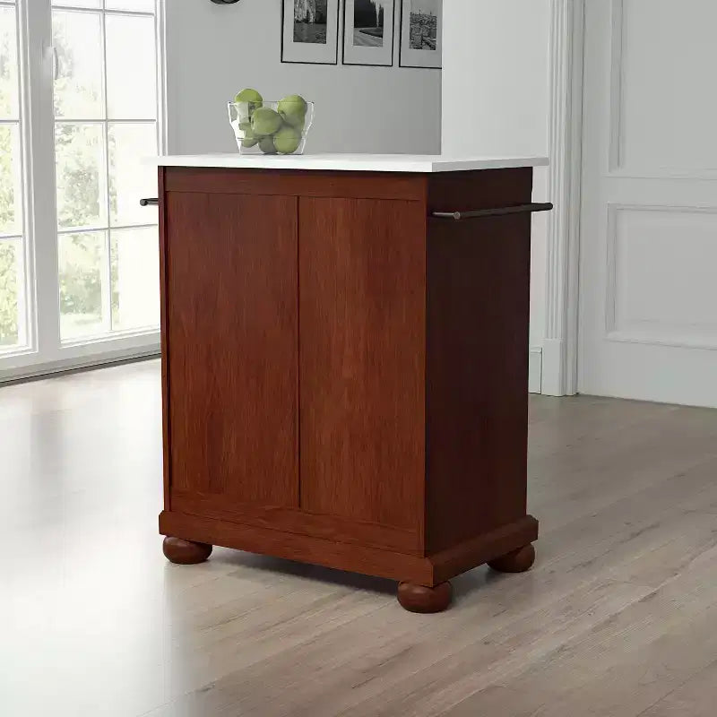Îlot/Dessert de cuisine portable Alexandria Stone Top Acajou/Blanc - Crosley : Cadre en MDF, surface en pierre, porte-serviettes, 2 portes