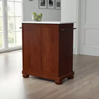 Îlot/Dessert de cuisine portable Alexandria Stone Top Acajou/Blanc - Crosley : Cadre en MDF, surface en pierre, porte-serviettes, 2 portes