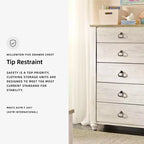 Cassettiera Willowton Signature Design by Ashley, colore crema: cassettiera a 5 cassetti in legno per camera da letto, conforme agli standard ASTM