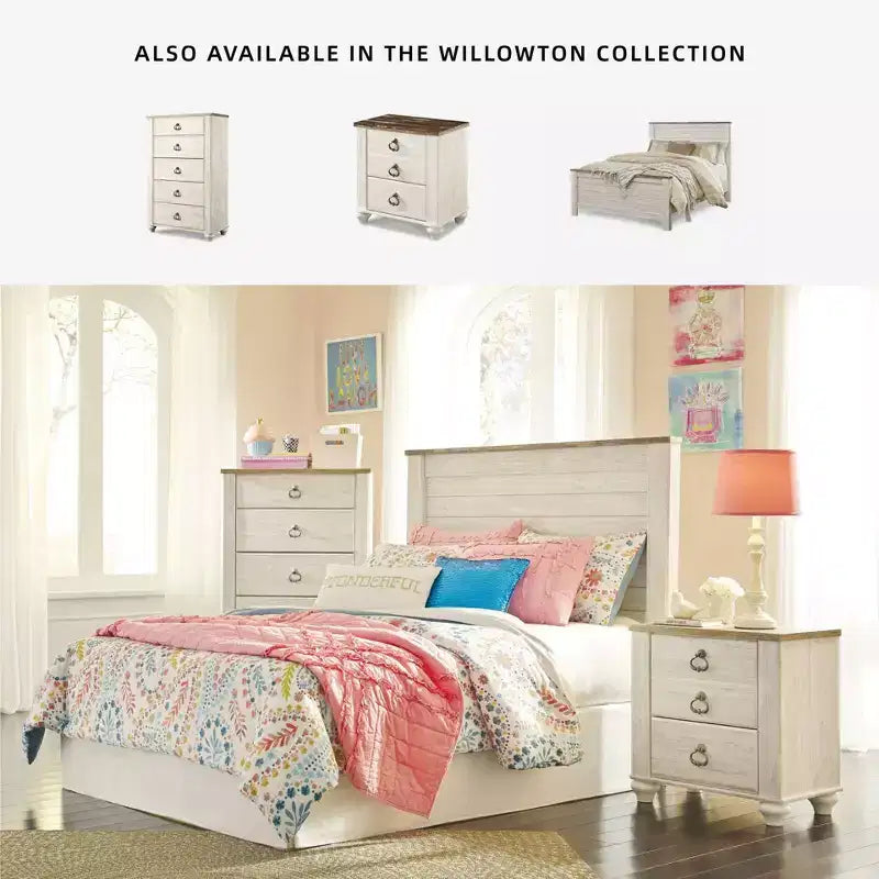 Cassettiera Willowton Signature Design by Ashley, colore crema: cassettiera a 5 cassetti in legno per camera da letto, conforme agli standard ASTM