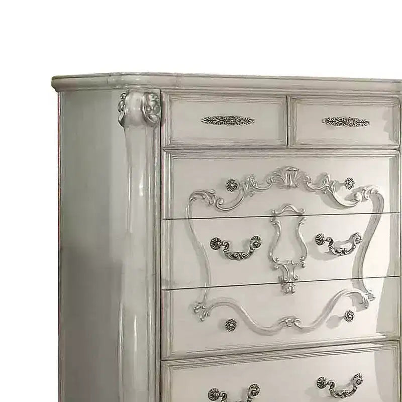 47" Set Camera da Letto Versailles Bianco Osso - Acme Furniture: Stile Reale, Comodino a 5 Cassetti