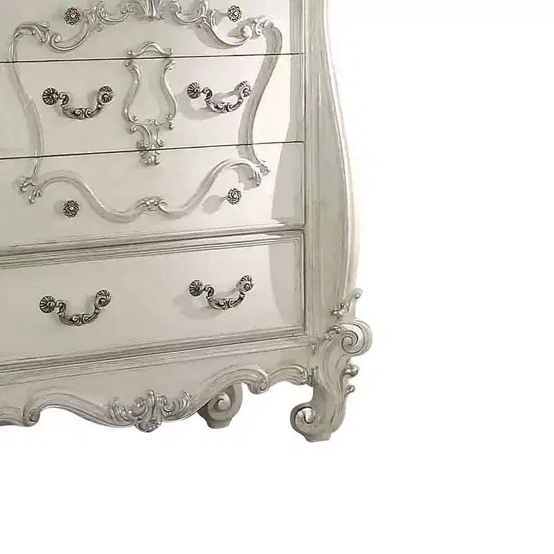 47" Set Camera da Letto Versailles Bianco Osso - Acme Furniture: Stile Reale, Comodino a 5 Cassetti