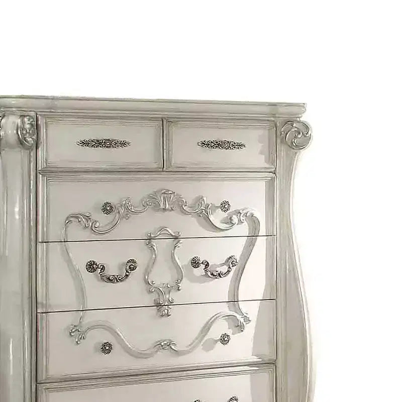 47" Set Camera da Letto Versailles Bianco Osso - Acme Furniture: Stile Reale, Comodino a 5 Cassetti