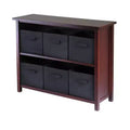 30" 2 Shelf Verona Storage with 6 Baskets Walnut/Black - Winsome: Mid-Century Hardwood Organizer, Tools Provided