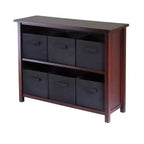 30" 2 Shelf Verona Storage with 6 Baskets Walnut/Black - Winsome: Mid-Century Hardwood Organizer, Tools Provided