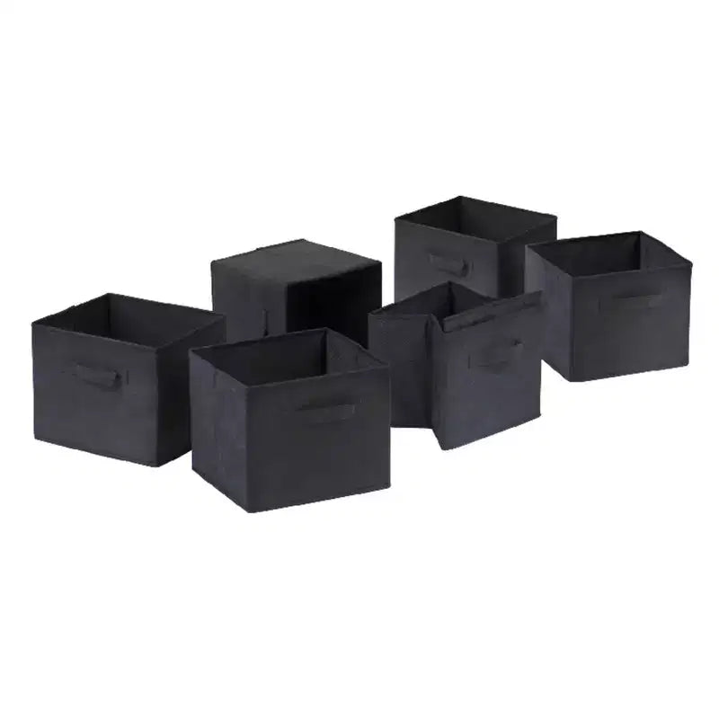 Mobile contenitore Verona a 2 ripiani da 76 cm con 6 cesti Noce/Nero - Winsome: organizer in legno duro di metà secolo, attrezzi inclusi