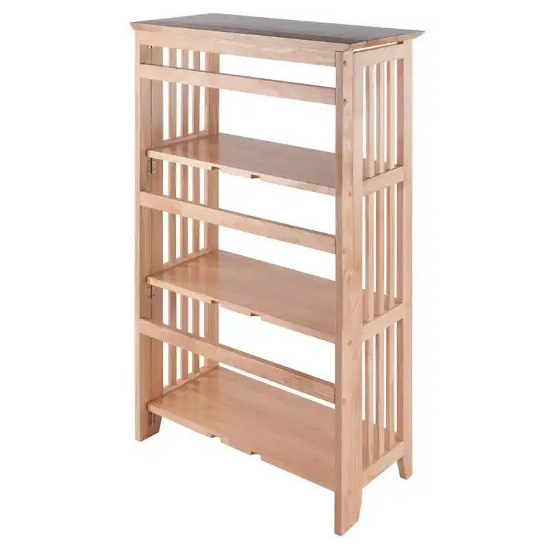 Libreria pieghevole a 4 ripiani da 42" colore naturale - Winsome: legno di faggio, con ripiani laterali a listelli, per ufficio e casa